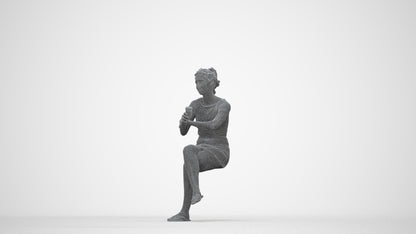 scanned 3D woman casual sitting, photogrammetry people for Enscape and V-Ray, wireframe back view