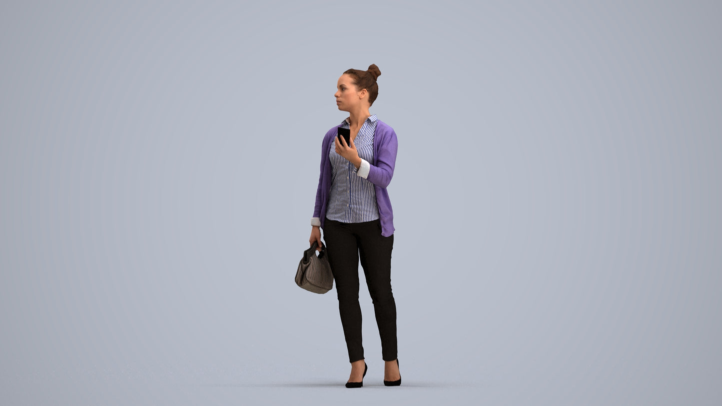 realistic 3D people woman business walking, render-ready for V-Ray and Corona, FBX OBJ, standing pose render