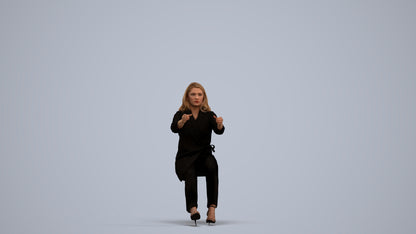 3D human model woman business sitting, photogrammetry scanned person for archviz, standing pose render