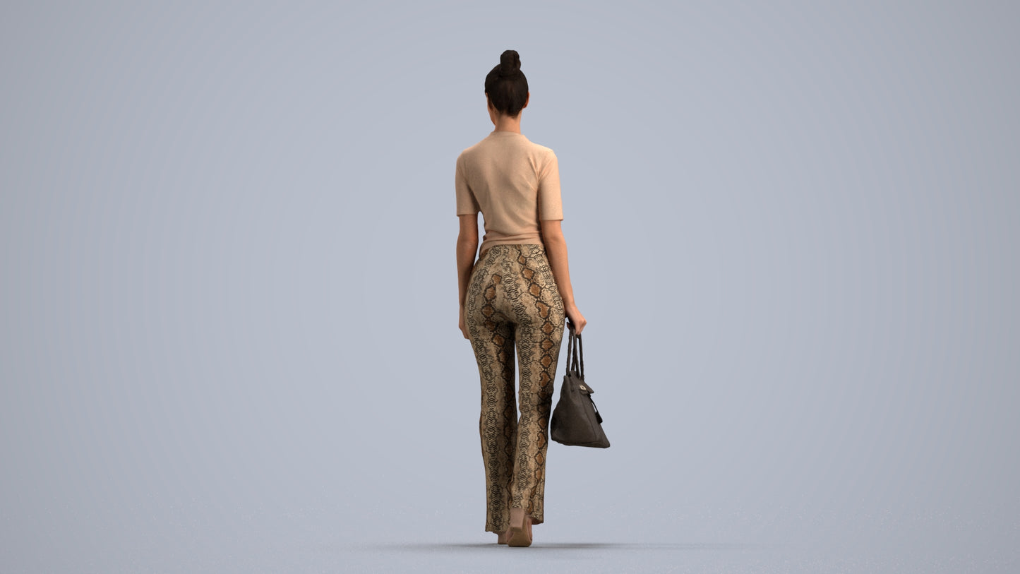 realistic 3D human woman casual walking, archviz people FBX OBJ for Blender, front view render