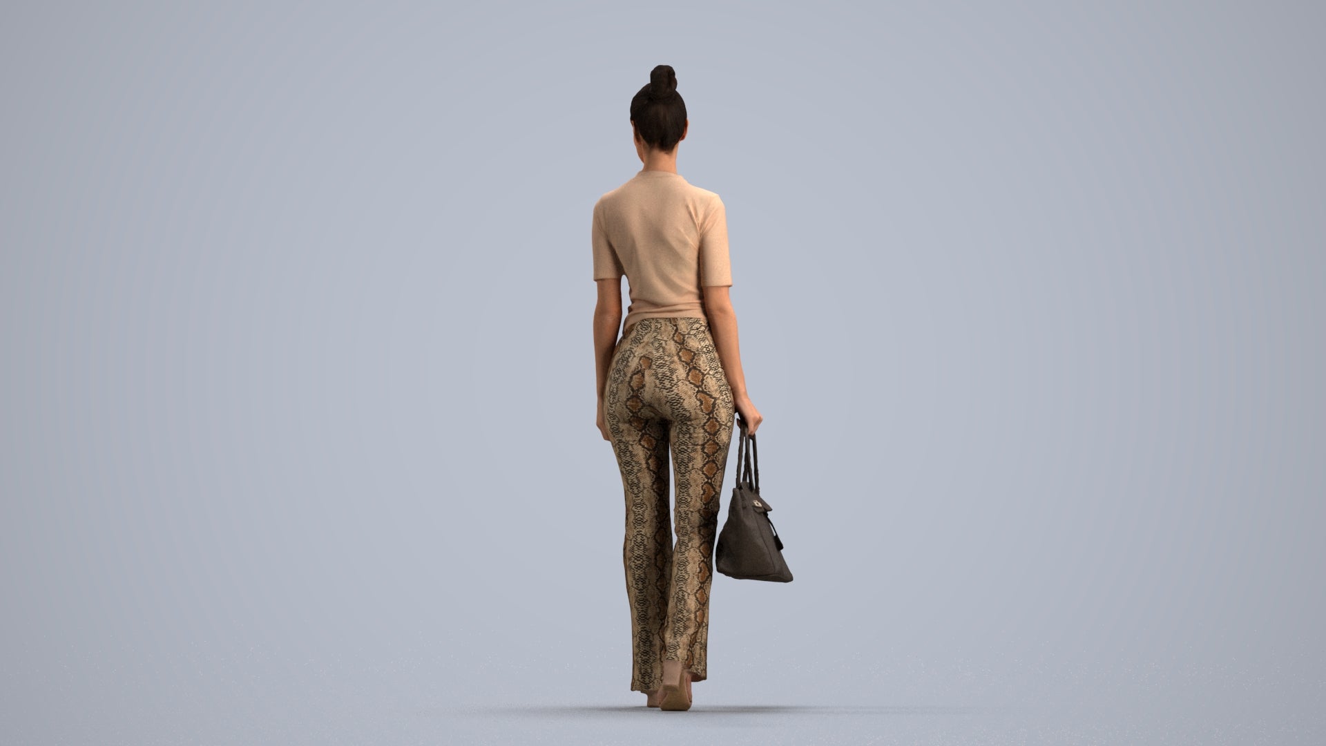 realistic 3D human woman casual walking, archviz people FBX OBJ for Blender, front view render