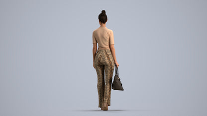 realistic 3D human woman casual walking, archviz people FBX OBJ for Blender, front view render