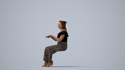 realistic 3D people woman casual sitting, render-ready for V-Ray and Corona, FBX OBJ, three-quarter view render