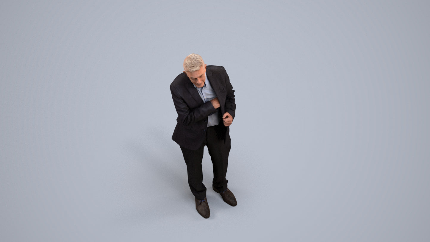 3D people model senior man business, scanned human for 3ds Max rendering, back view render