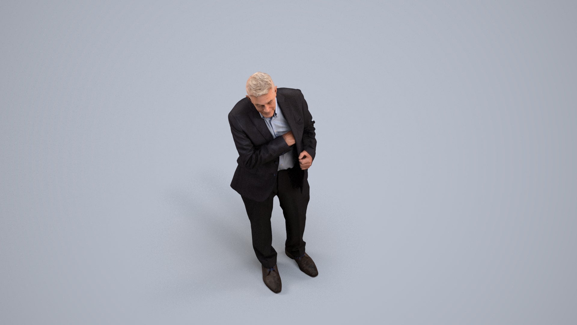 3D people model senior man business, scanned human for 3ds Max rendering, back view render