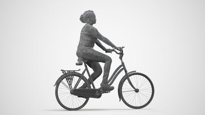 realistic 3D woman casual cycling, scanned archviz people for Blender and 3ds Max, wireframe side view