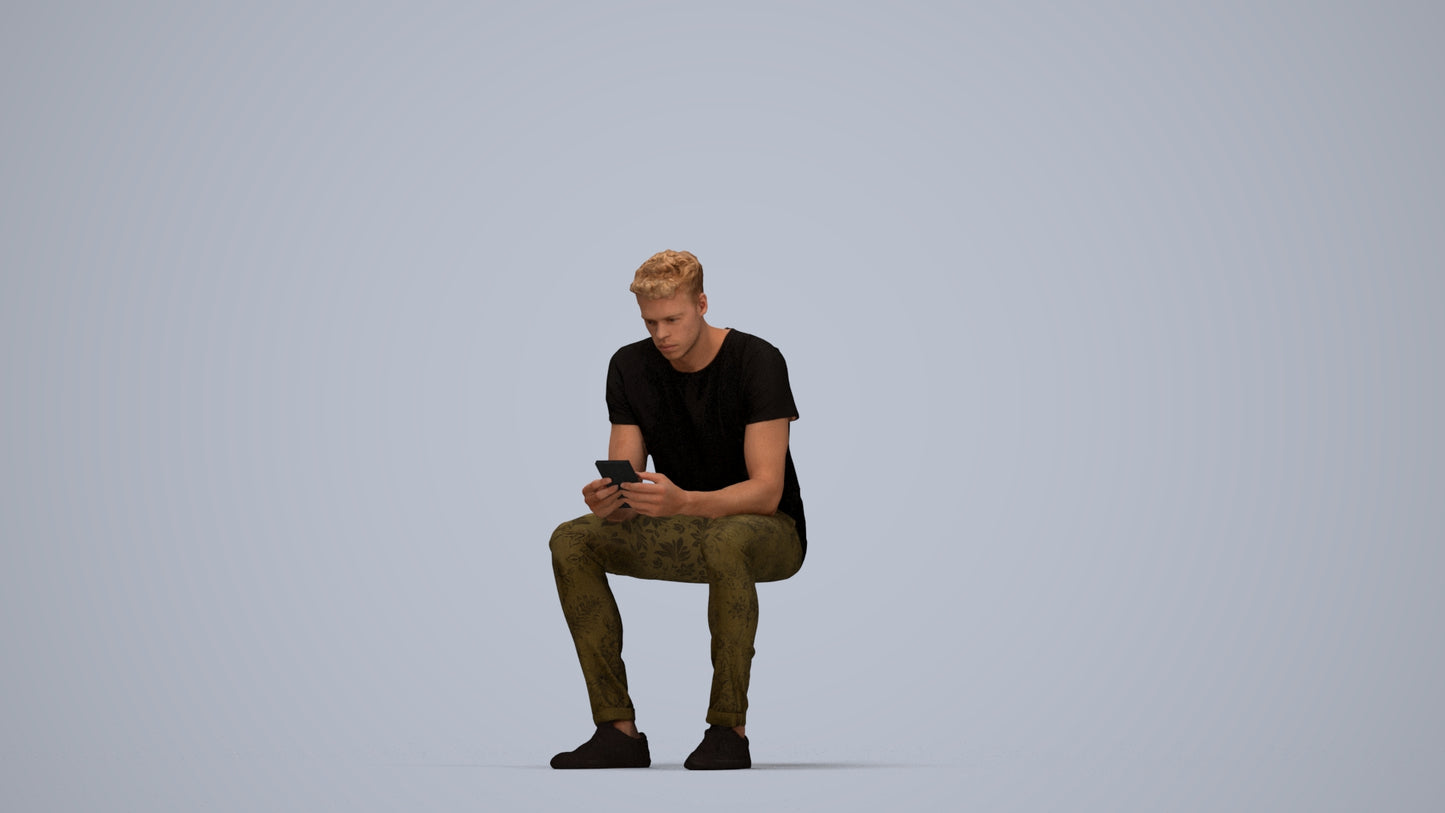 3D scanned man sitting casual, photorealistic archviz people for Enscape and SketchUp, top-down view render