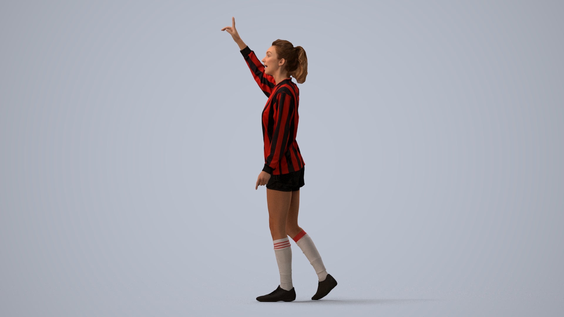 realistic 3D human woman sport, archviz people FBX OBJ for Blender, three-quarter view render