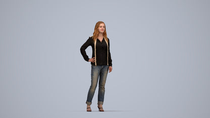 3D people model woman casual standing, scanned human for 3ds Max rendering, top-down view render