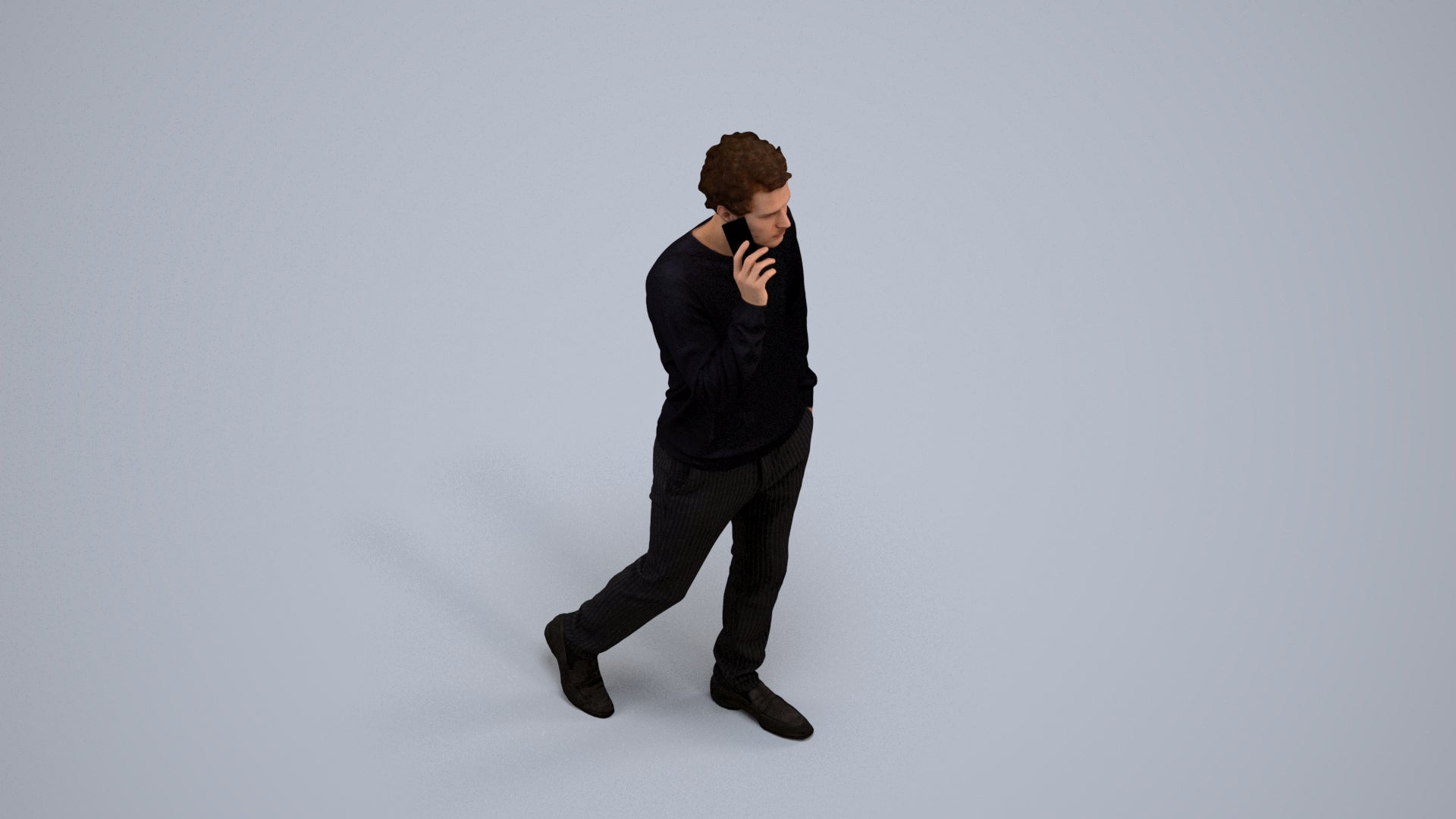 3D human model man casual walking, photogrammetry scanned person for archviz, back view render