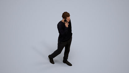 3D human model man casual walking, photogrammetry scanned person for archviz, back view render