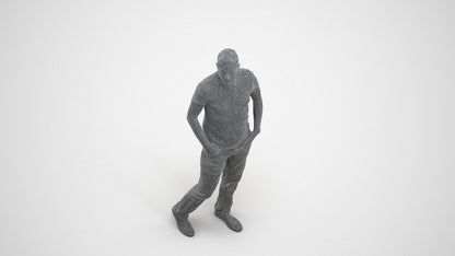 realistic 3D man casual standing, scanned archviz people for Blender and 3ds Max, wireframe three-quarter view