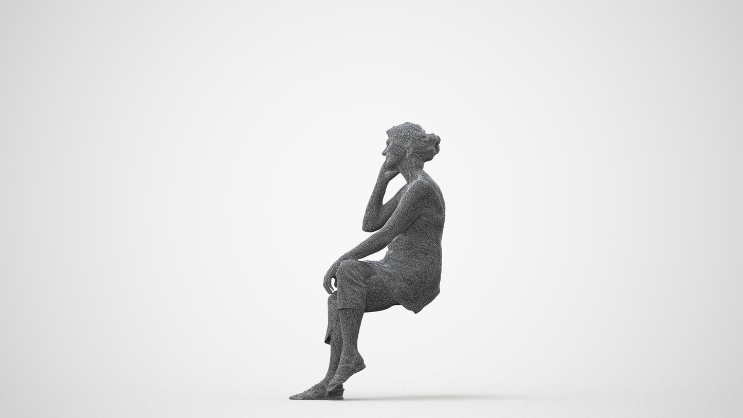 realistic 3D people senior woman casual sitting, render-ready for V-Ray and Corona, FBX OBJ, square thumbnail