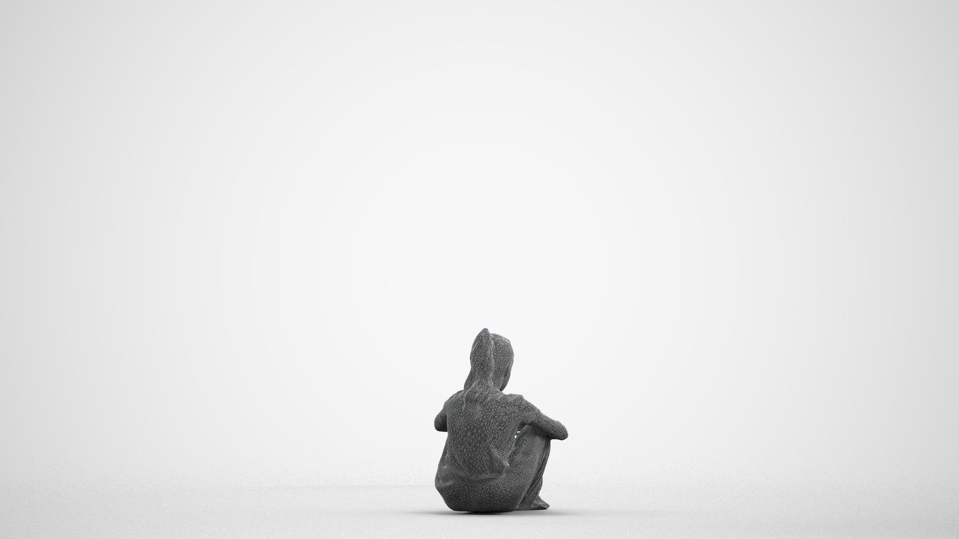 3D human model girl casual kids, photogrammetry scanned person for archviz, wireframe front view