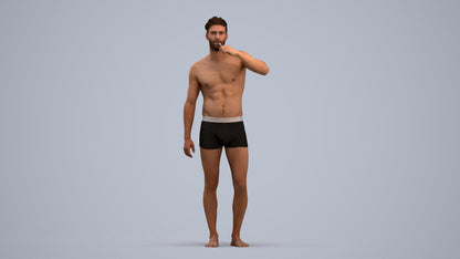 3D human model man bathroom, photogrammetry scanned person for archviz, standing pose render