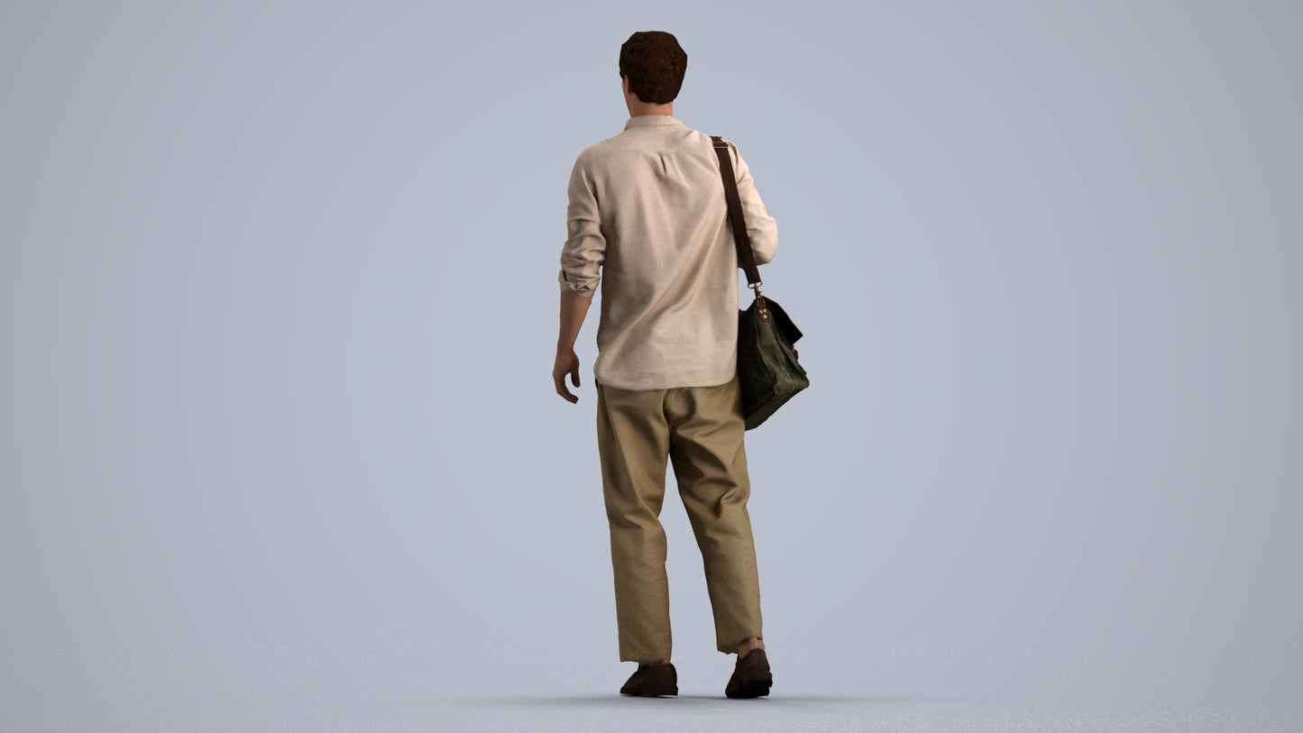 photogrammetry 3D man casual walking, realistic human model archviz FBX, front view render