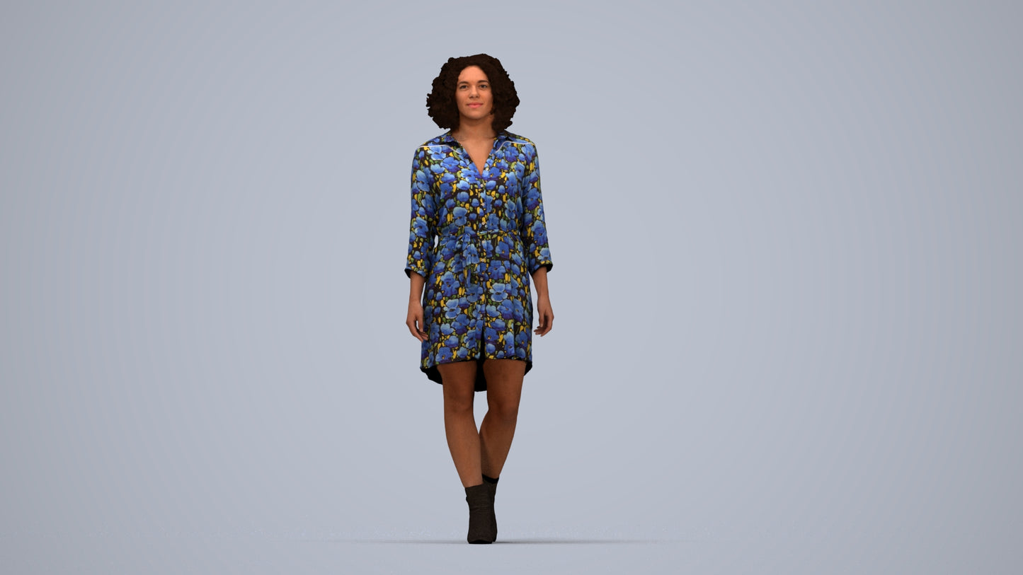 realistic 3D human woman casual walking, archviz people FBX OBJ for Blender, top-down view render