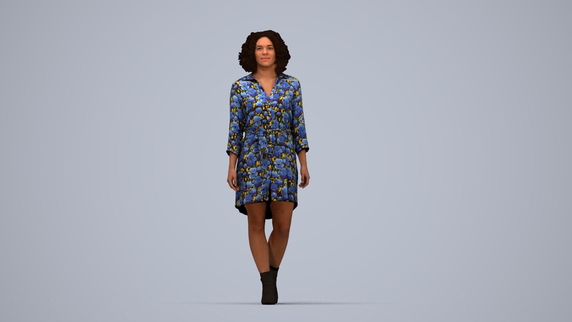 realistic 3D human woman casual walking, archviz people FBX OBJ for Blender, top-down view render