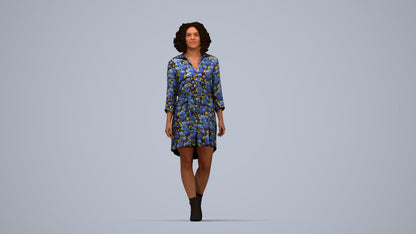 realistic 3D human woman casual walking, archviz people FBX OBJ for Blender, top-down view render