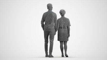 realistic 3D people woman casual couple, render-ready for V-Ray and Corona, FBX OBJ, wireframe front view