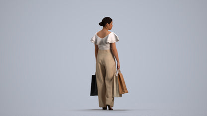 scanned 3D woman business shopping, photogrammetry people for Enscape and V-Ray, front view render