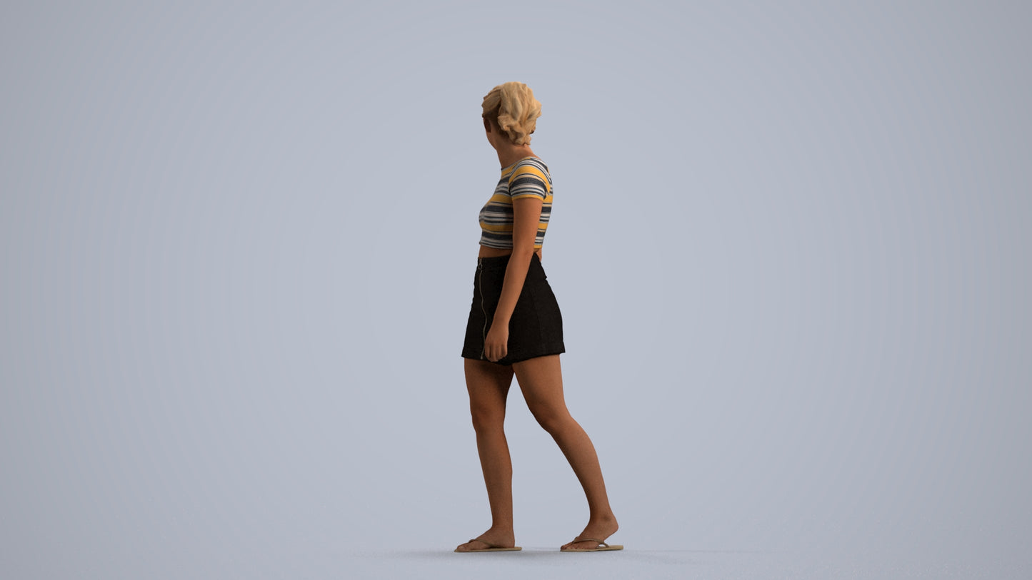 3D people model woman casual walking, scanned human for 3ds Max rendering, front view render