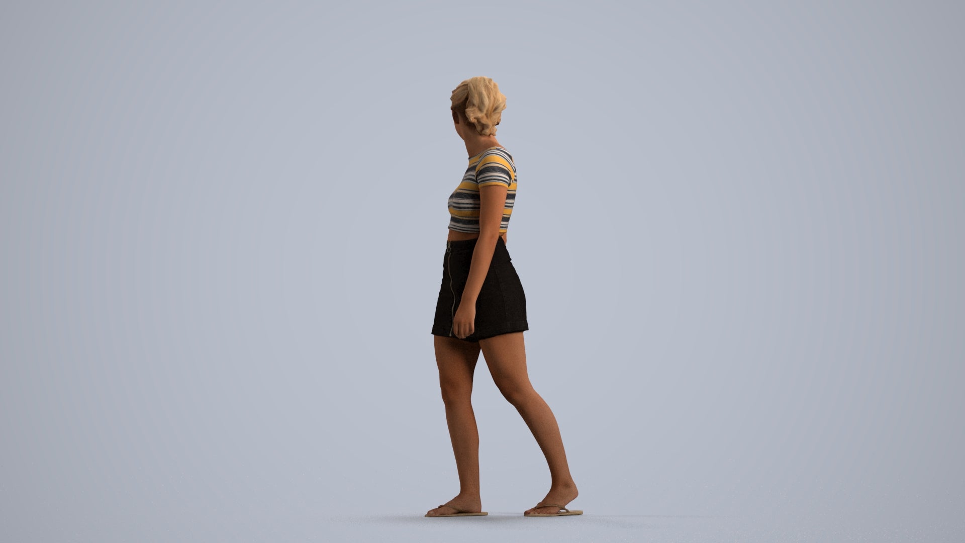 3D people model woman casual walking, scanned human for 3ds Max rendering, front view render