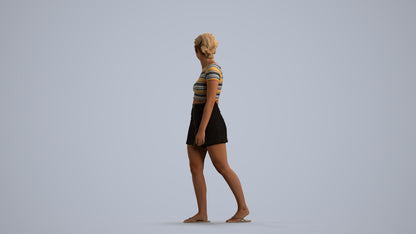 3D people model woman casual walking, scanned human for 3ds Max rendering, front view render