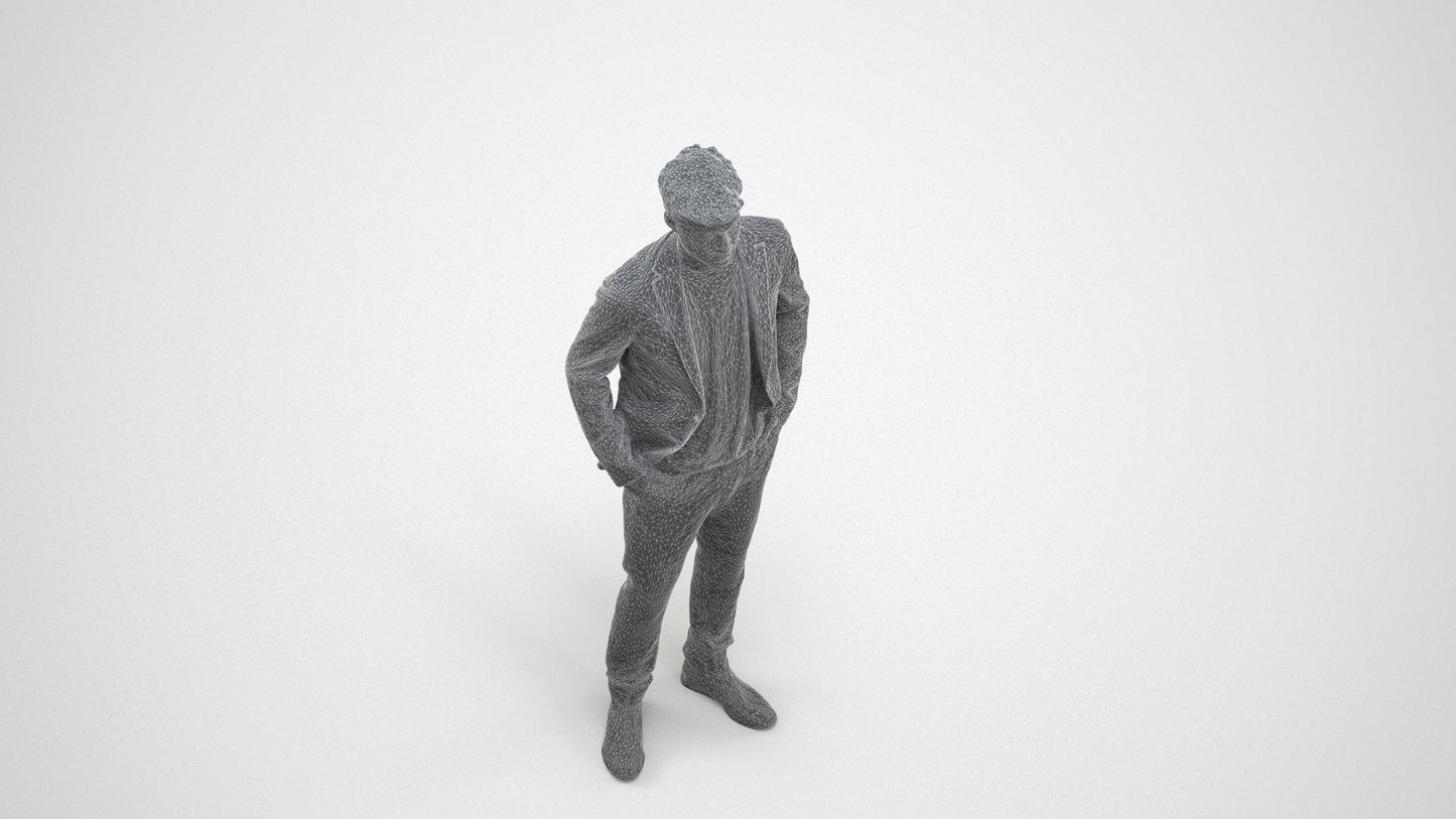 3D scanned man business, photorealistic archviz people for Enscape and SketchUp, wireframe three-quarter view
