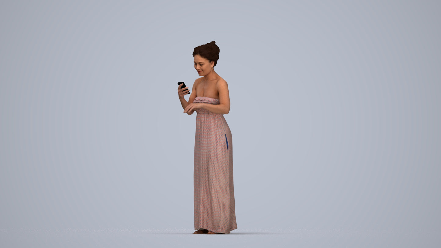 realistic 3D human woman casual standing, archviz people FBX OBJ for Blender, top-down view render