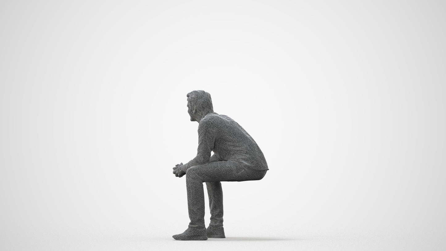 photogrammetry 3D man casual sitting, realistic human model archviz FBX, square thumbnail