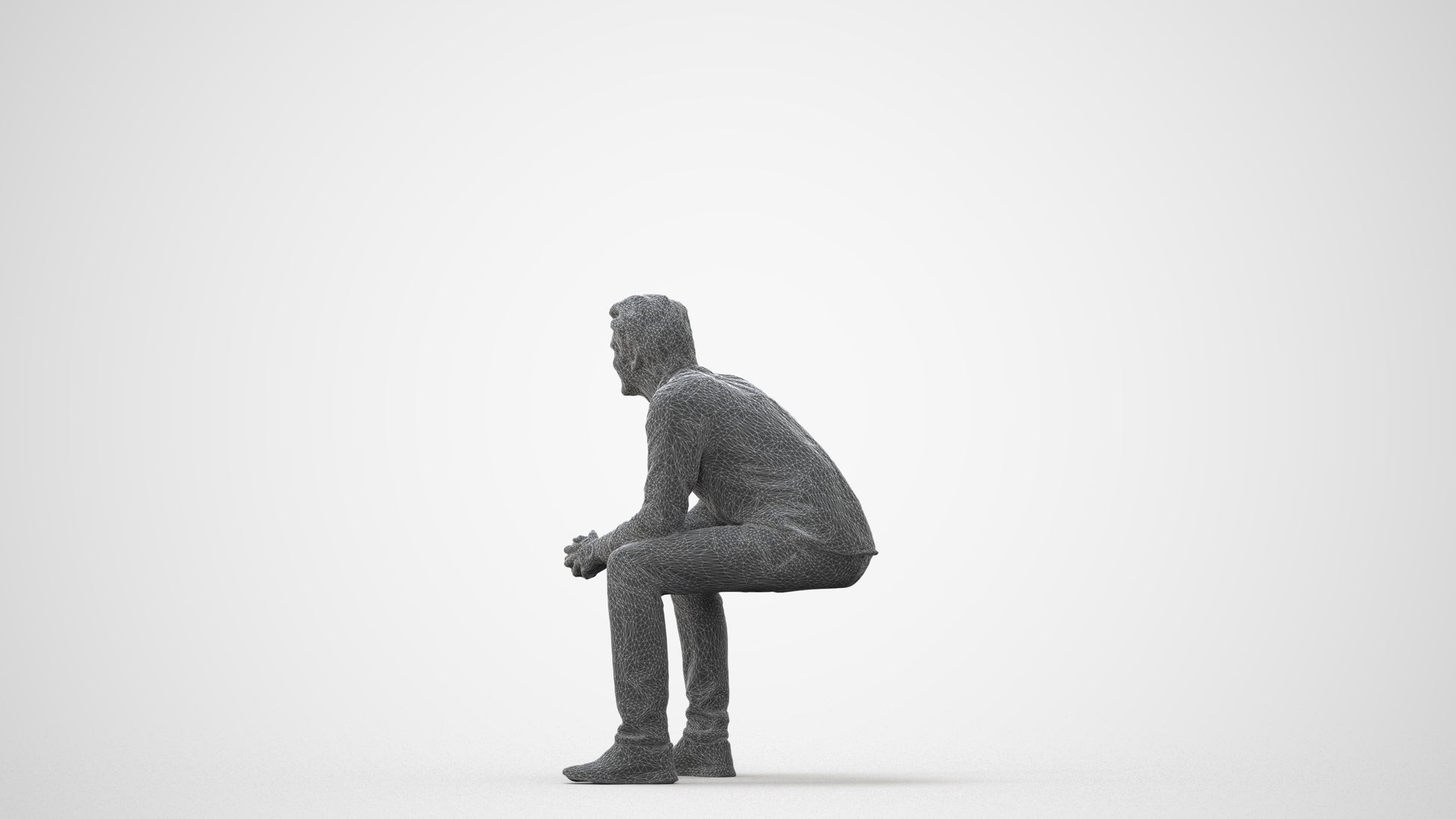 photogrammetry 3D man casual sitting, realistic human model archviz FBX, square thumbnail
