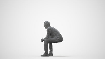 photogrammetry 3D man casual sitting, realistic human model archviz FBX, square thumbnail