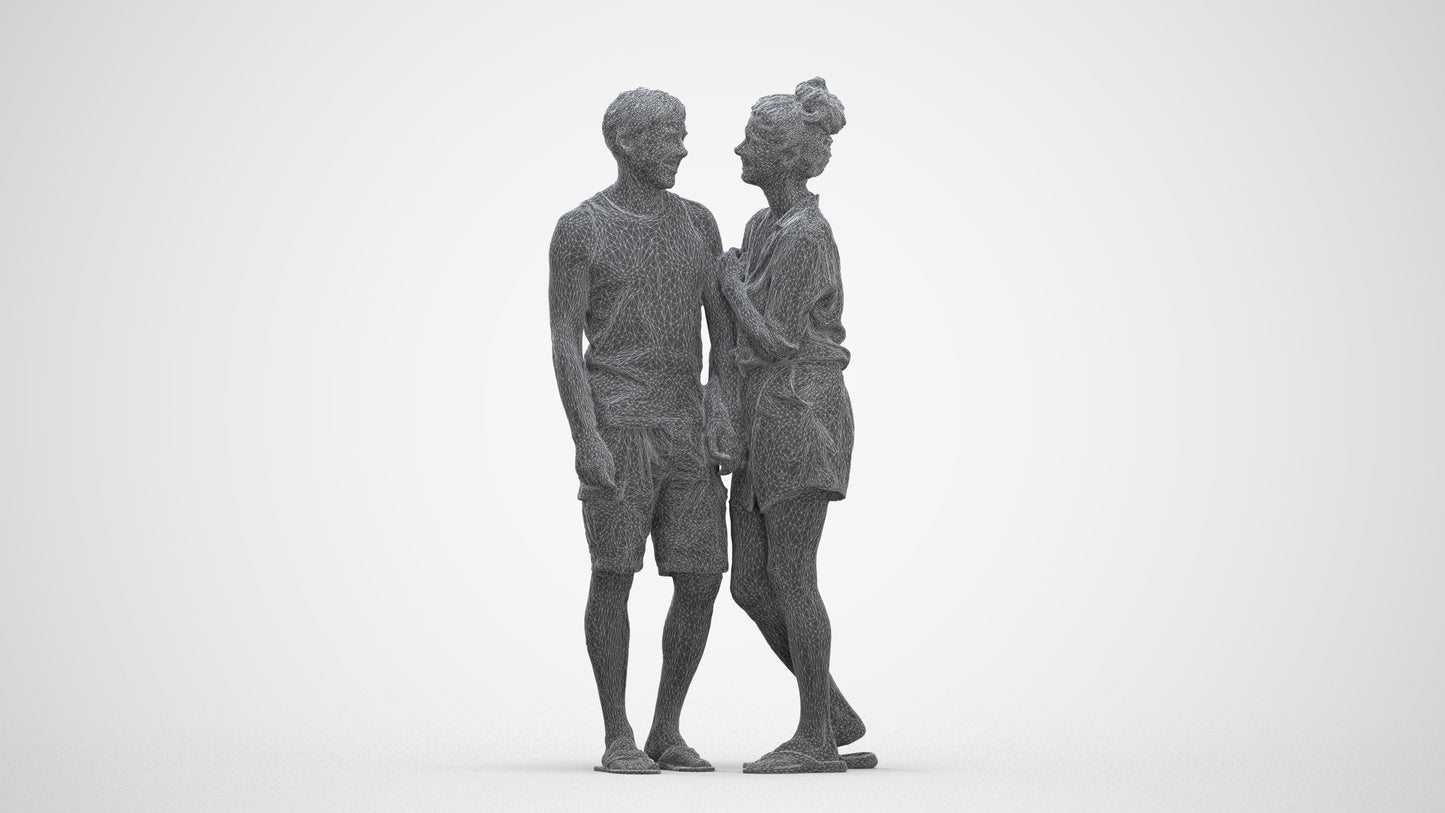 3D people model woman casual couple, scanned human for 3ds Max rendering, three-quarter front view render