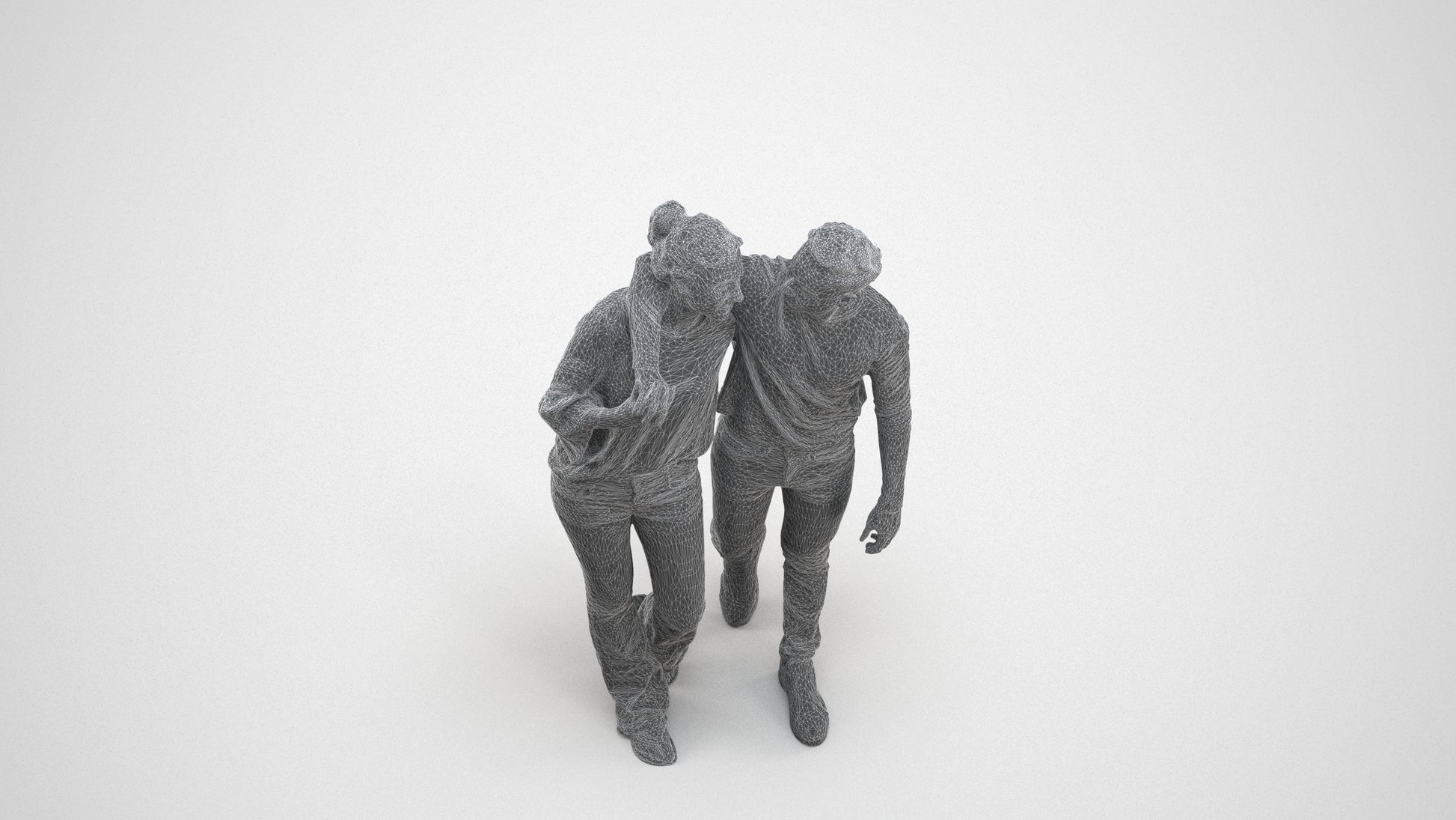 photogrammetry 3D woman casual couple, realistic human model archviz FBX, wireframe three-quarter view