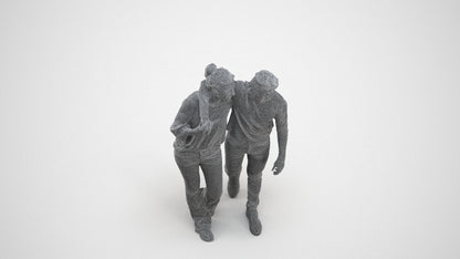 photogrammetry 3D woman casual couple, realistic human model archviz FBX, wireframe three-quarter view
