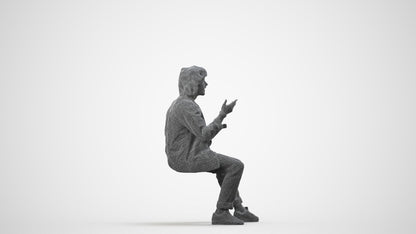 realistic 3D man casual sitting, scanned archviz people for Blender and 3ds Max, wireframe side view