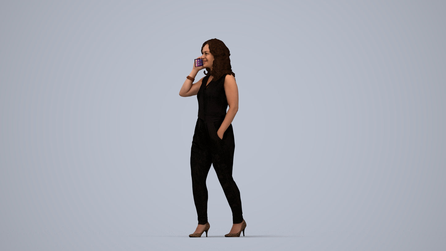 3D people model woman casual walking, scanned human for 3ds Max rendering, top-down view render