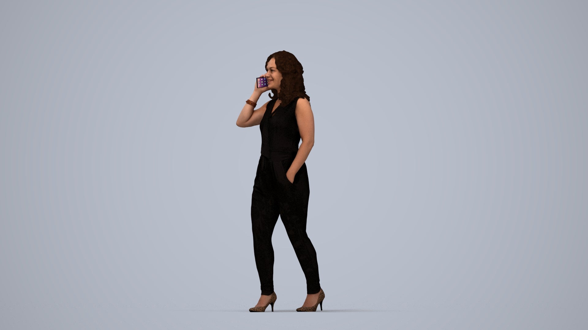 3D people model woman casual walking, scanned human for 3ds Max rendering, top-down view render