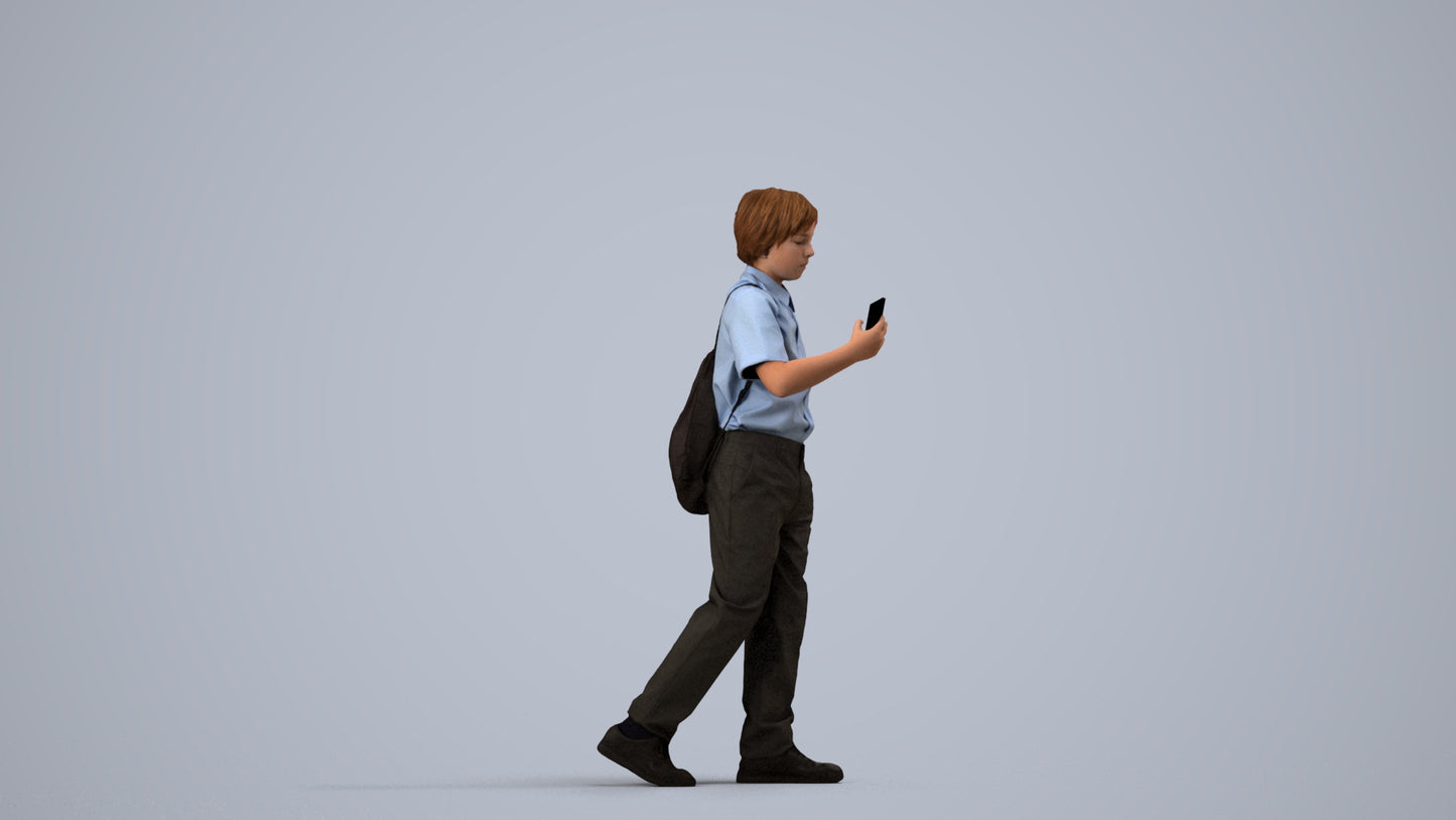 scanned 3D boy casual kids, photogrammetry people for Enscape and V-Ray, side view render