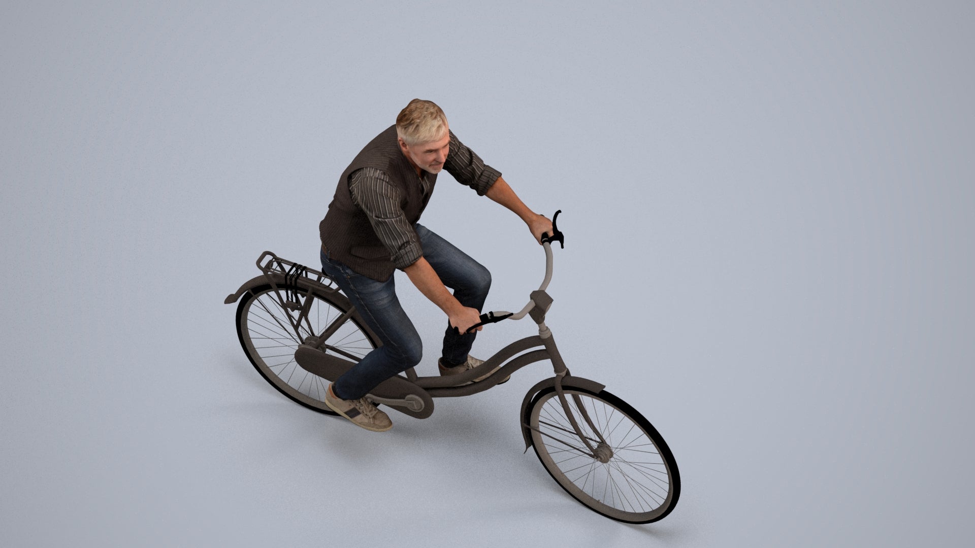 3D scanned man cycling casual, photorealistic archviz people for Enscape and SketchUp, back view render