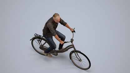 3D scanned man cycling casual, photorealistic archviz people for Enscape and SketchUp, back view render