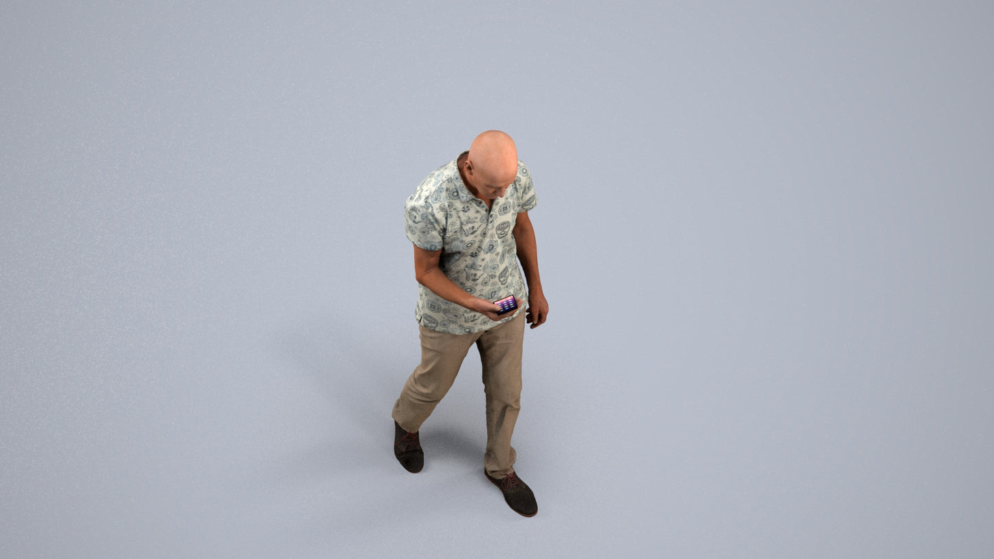 realistic 3D people senior man casual walking, render-ready for V-Ray and Corona, FBX OBJ, back view render