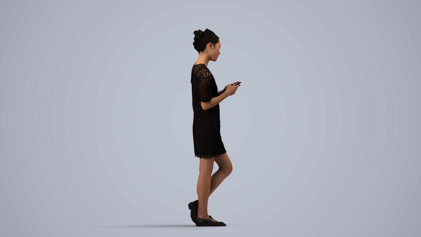 realistic 3D human woman business walking, archviz people FBX OBJ for Blender, side view render