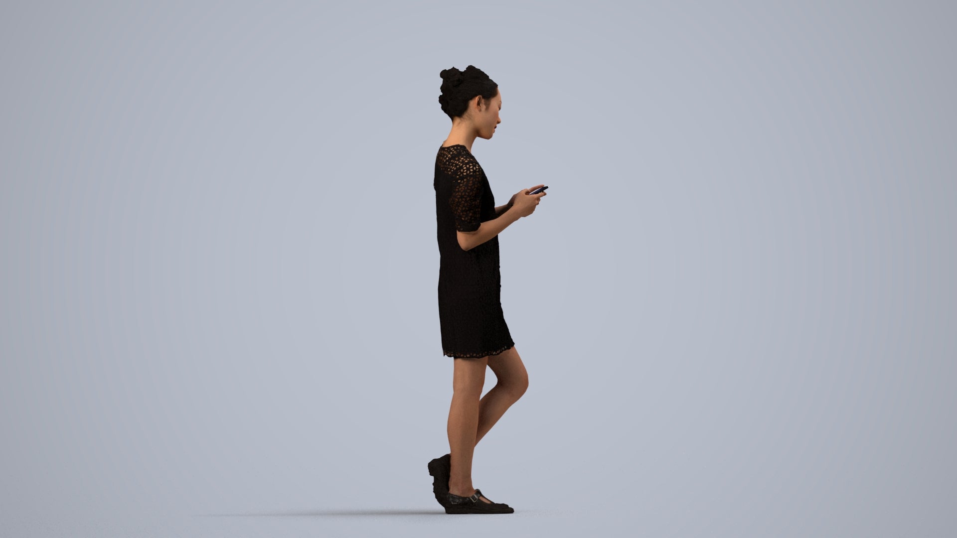 realistic 3D human woman business walking, archviz people FBX OBJ for Blender, side view render