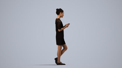 realistic 3D human woman business walking, archviz people FBX OBJ for Blender, side view render