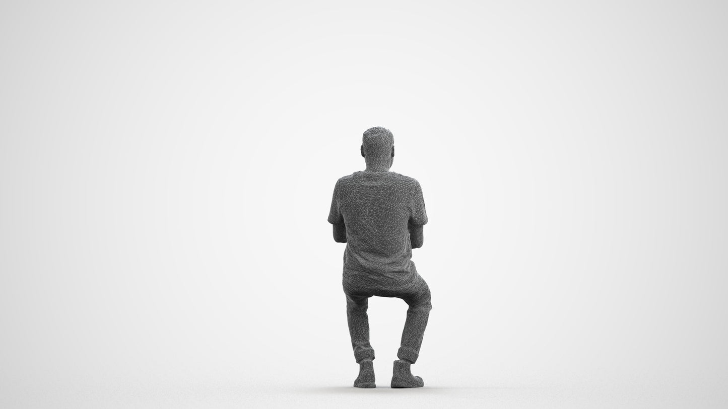 realistic 3D people man casual sitting, render-ready for V-Ray and Corona, FBX OBJ, wireframe front view