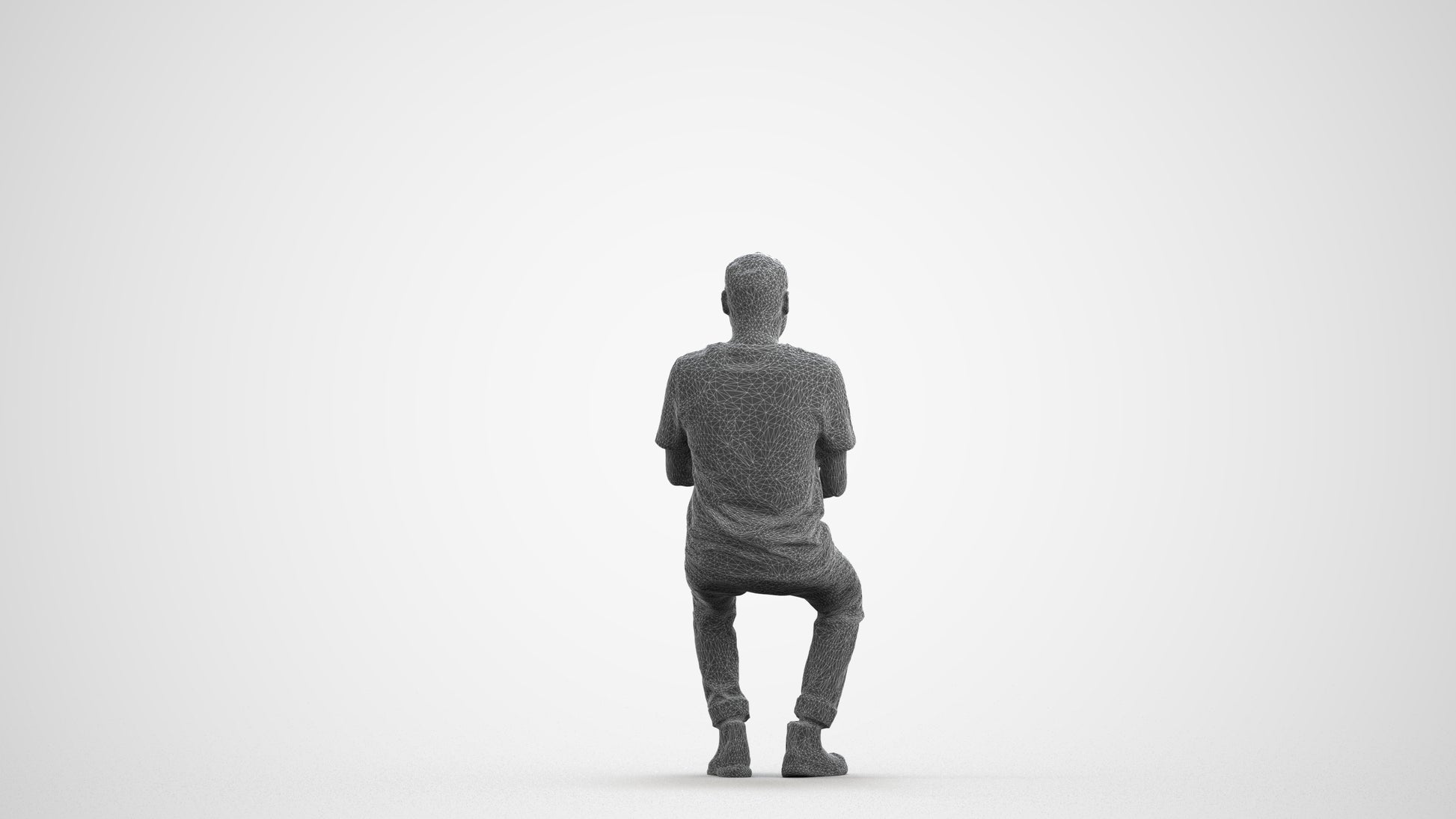 realistic 3D people man casual sitting, render-ready for V-Ray and Corona, FBX OBJ, wireframe front view