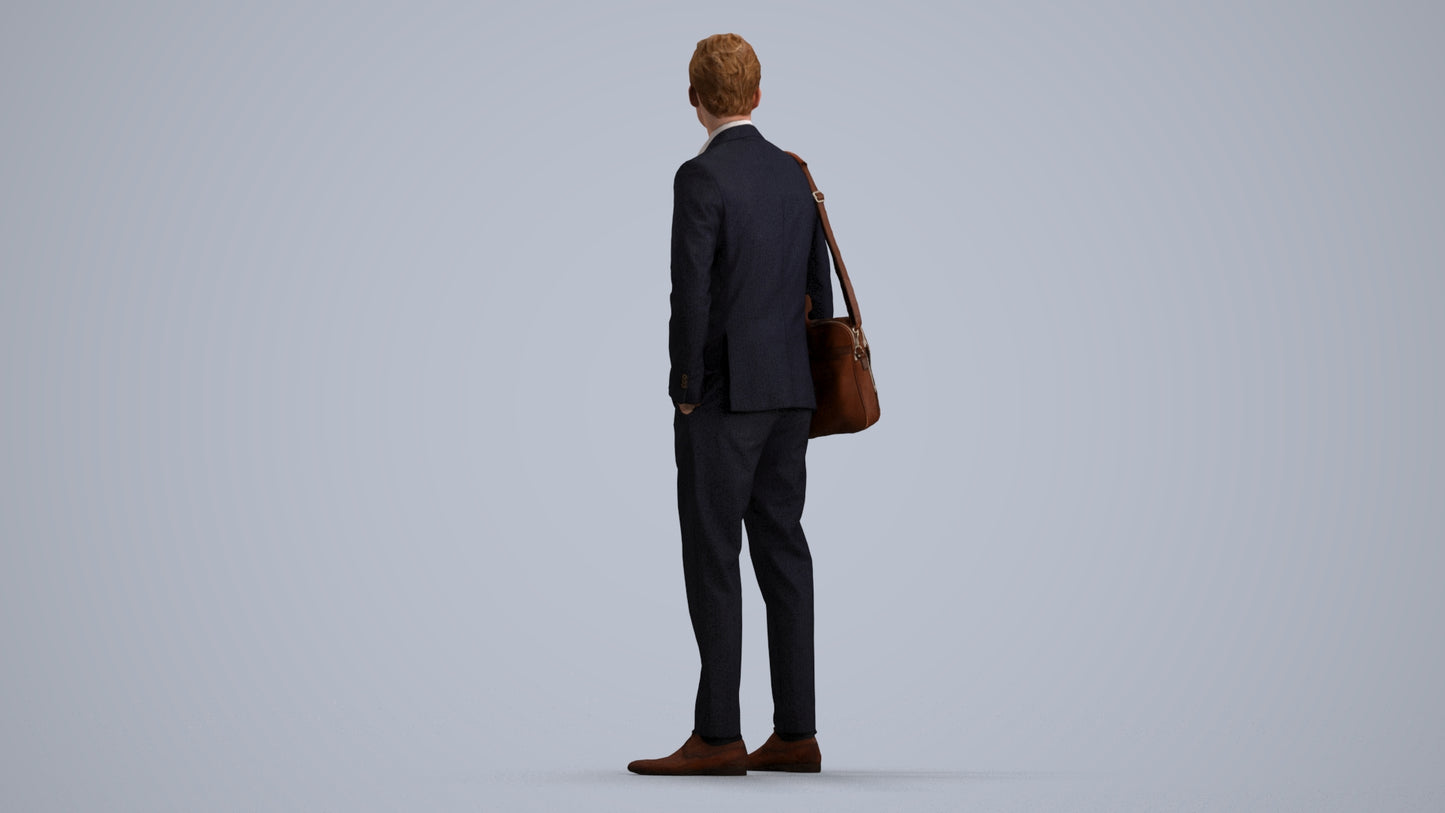 3D human model man business, photogrammetry scanned person for archviz, front view render