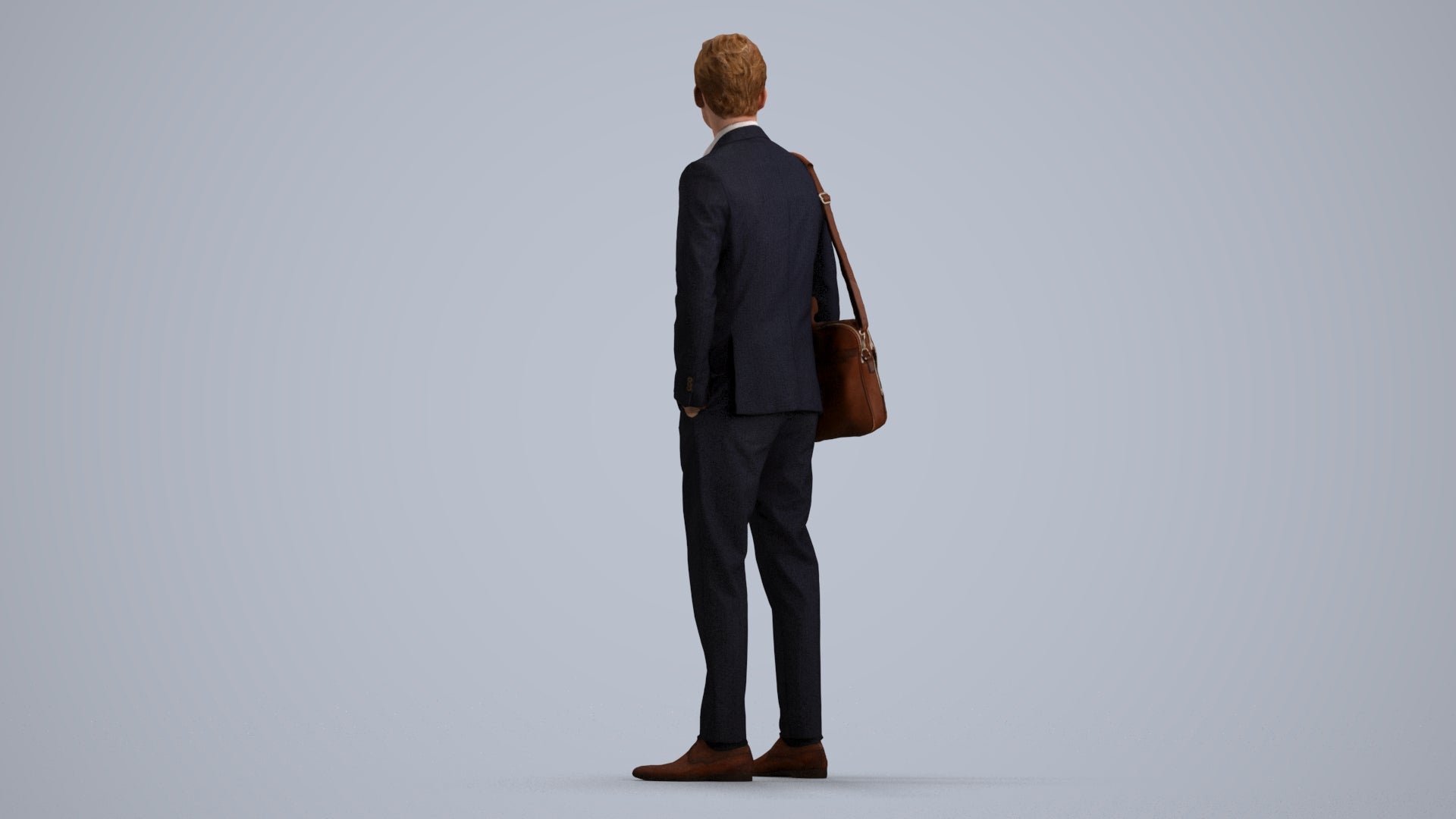 3D human model man business, photogrammetry scanned person for archviz, front view render
